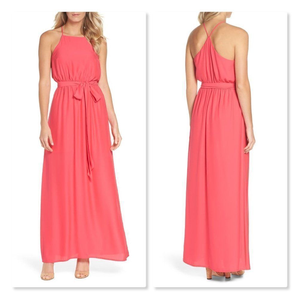 Felicity & Coco Neela Tie Waist Maxi Halter Dress